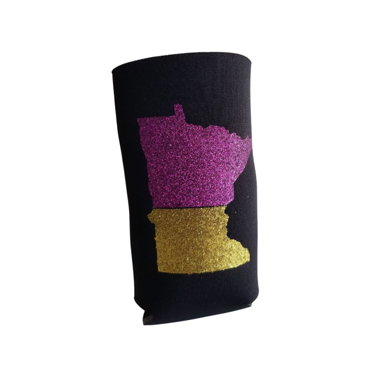 Custom Koozies – Minnesota State Custom Koozie with purple & gold glitter