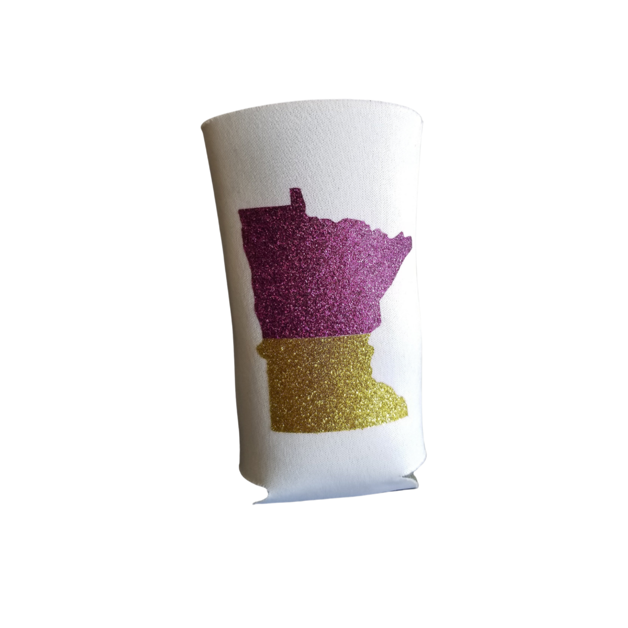Custom Koozies – Minnesota State Custom Koozie with purple & gold glitter