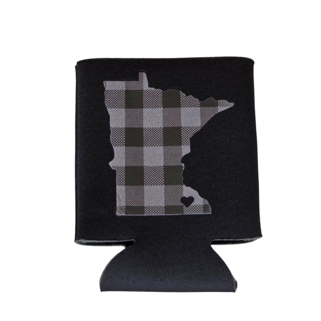 Custom Koozies – Minnesota State Custom Koozie with red/black & white/black plaid