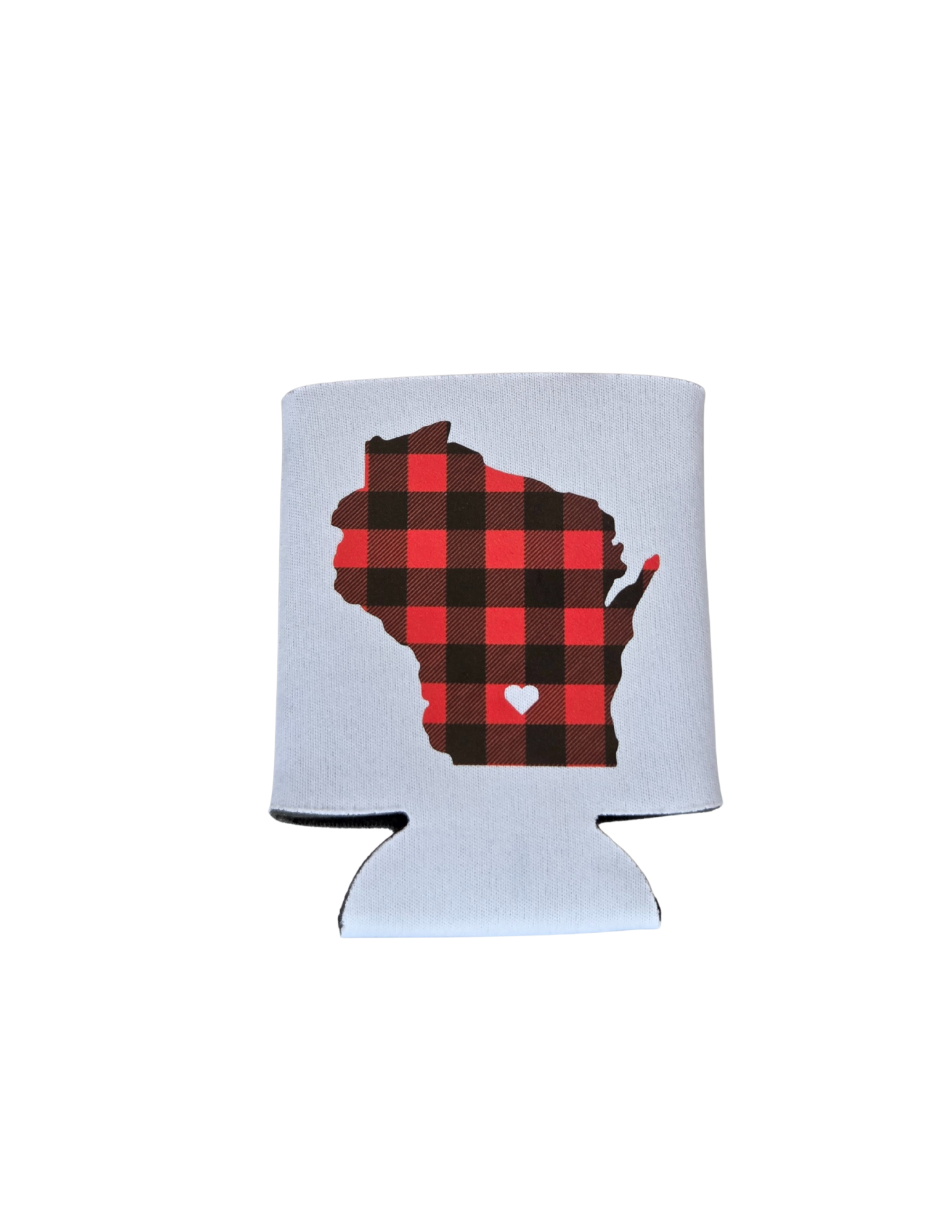 Custom Koozies – Wisconsin State Custom Koozie with red/black & white/black plaid