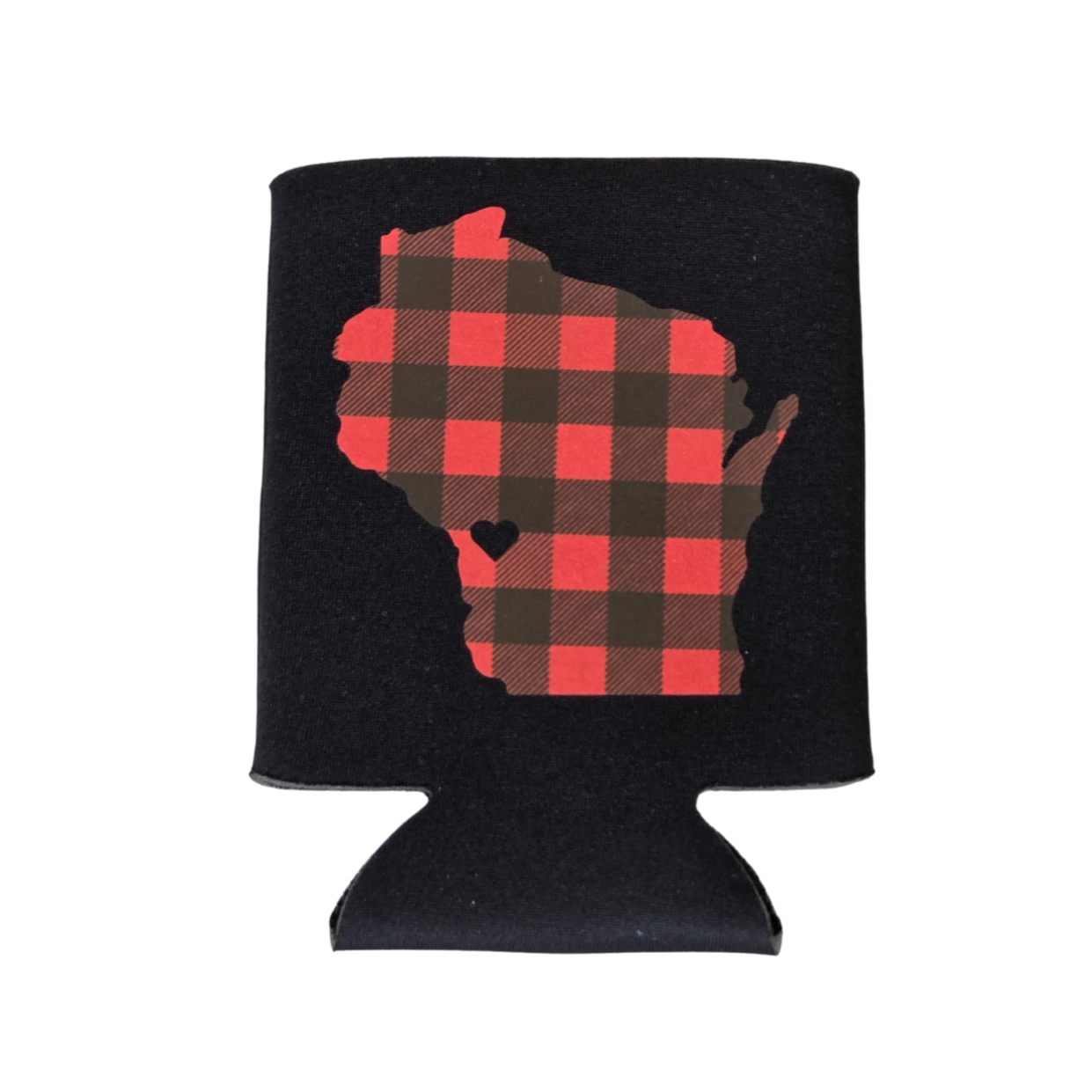 Custom Koozies – Wisconsin State Custom Koozie with red/black & white/black plaid